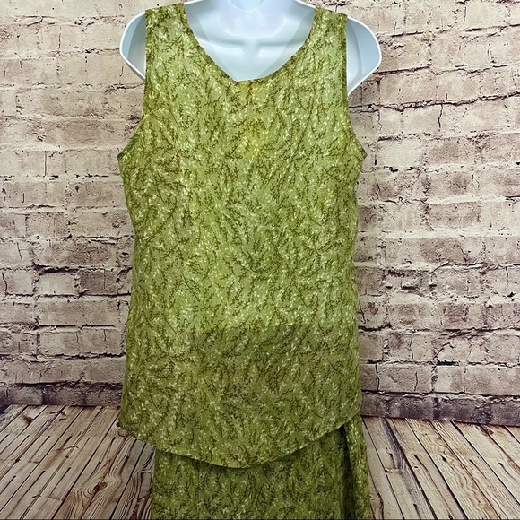 J. Jill 2pc Set Green Floral Sleeveless Blouse & Skirt Rayon Mid Length - Picture 7 of 15